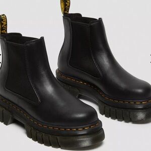 Dr. Martens Black Leather Boots with Yellow Stitching, Audrick Chelsea